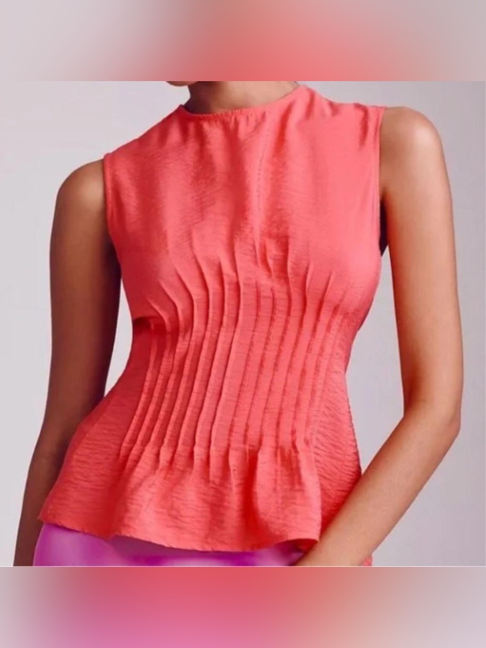 Anthropologie Coral Pleated Peplum Camisole, Small.